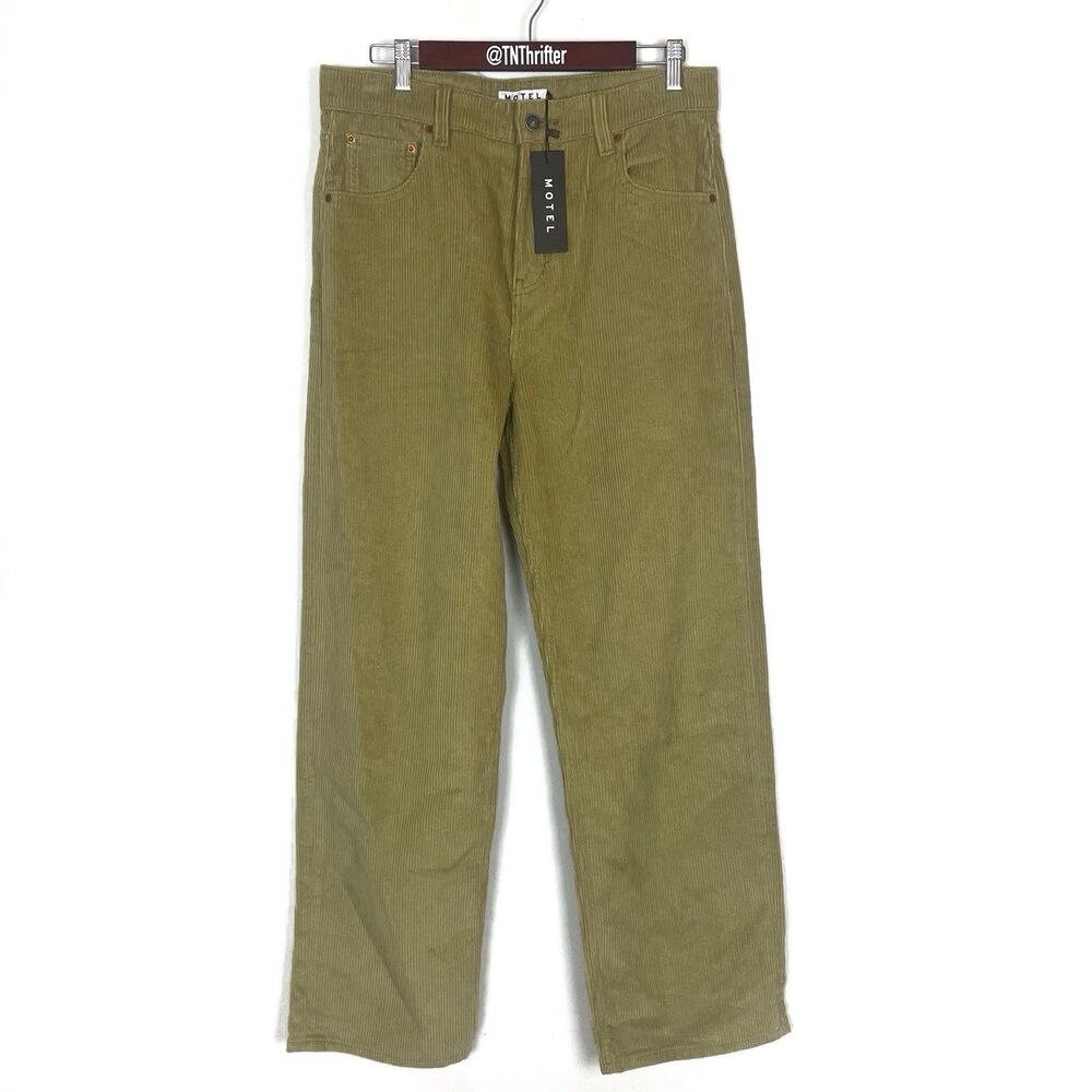 Motel Denim NWT Corduroy Straight Leg Pants Parallel Cord Trouser Sand Size XL